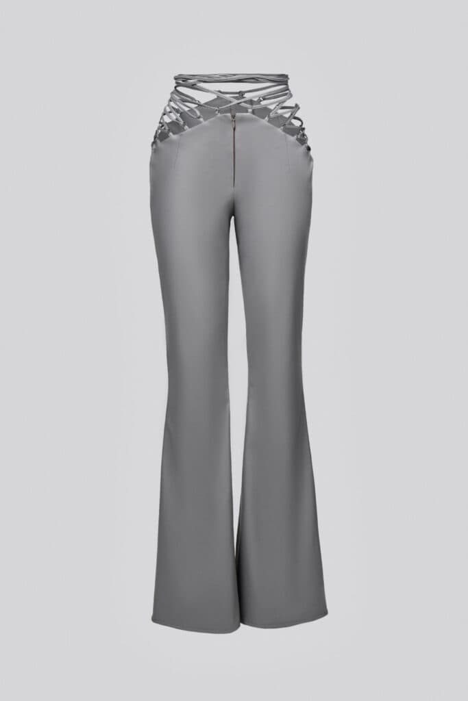 Flared leg grey pants with ties. Angebot von LIKA.
