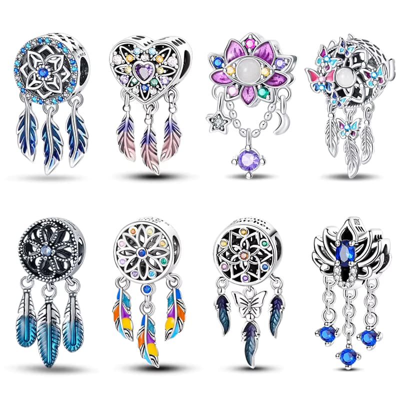 Mode 925 Silber Farbe Feder Bunte Traumfänger Charms Bead Fit Pandach 925 Original Armbänder Exquisite DIY Schmuck Geschenk