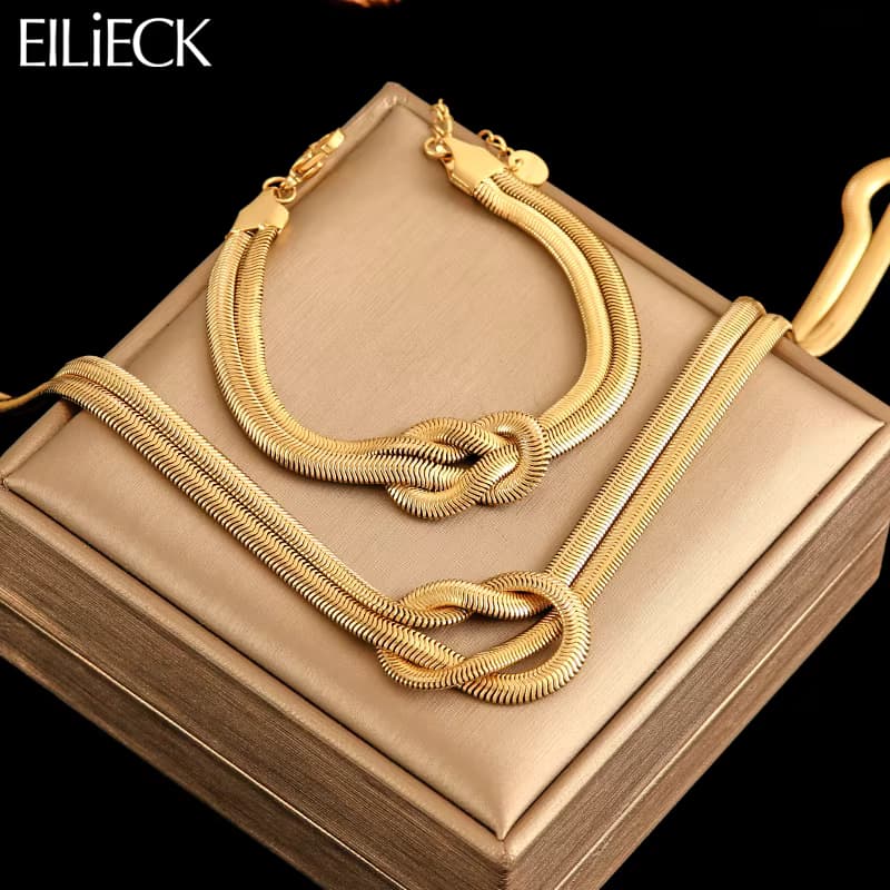 EILIECK 316L Edelstahl Kreative Knoten Wasserdichte Hals Kette Halskette Armband Für Frauen Mode Schmuck Set Mädchen Geschenk