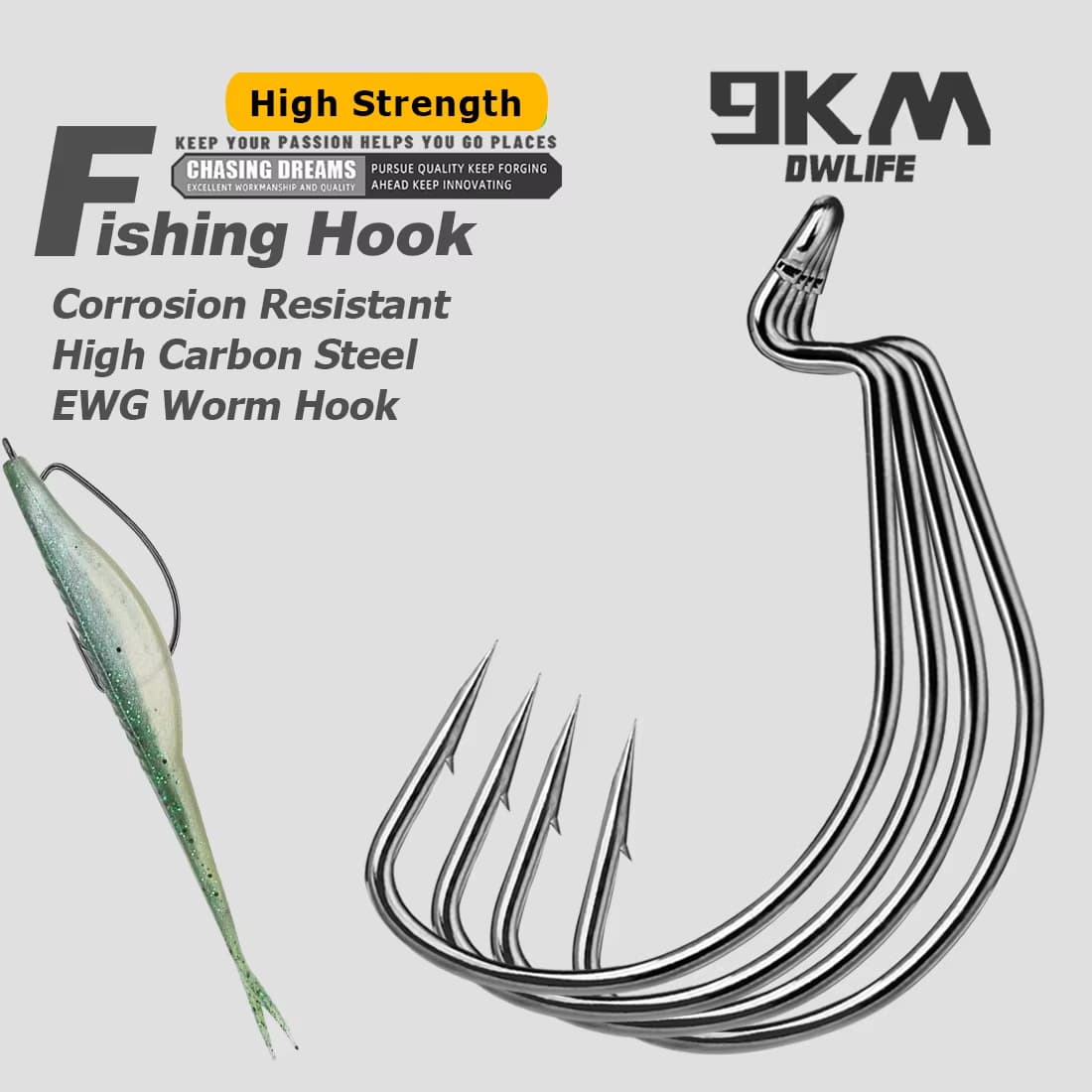 9KM EWG Worm Hook 100 Stück Extra Wide Gap Haken Offset-Haken für Zander- und Barsch-Angeln Weichplastik-Köderhaken für Texas Rig Free Rig