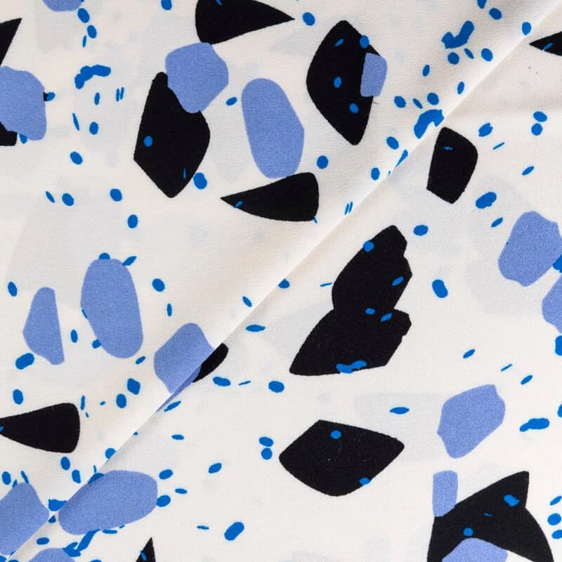 Crêpe 100% viscose – Abstrait bleu fond écru