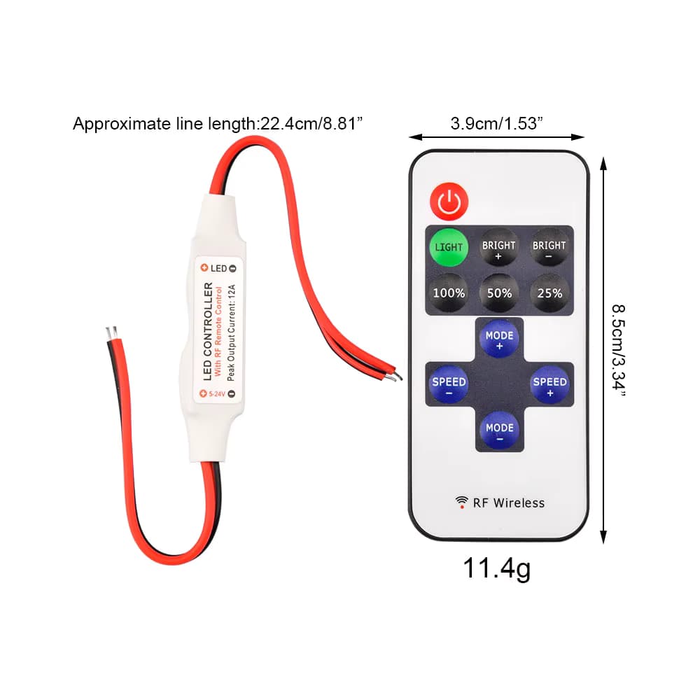Mini RF Dimmer-Controller, kabellose Fernbedienung für LED-Streifen, DC5V-DC24V, langlebiger Dimmer-Schalter mit breiter Anwendung