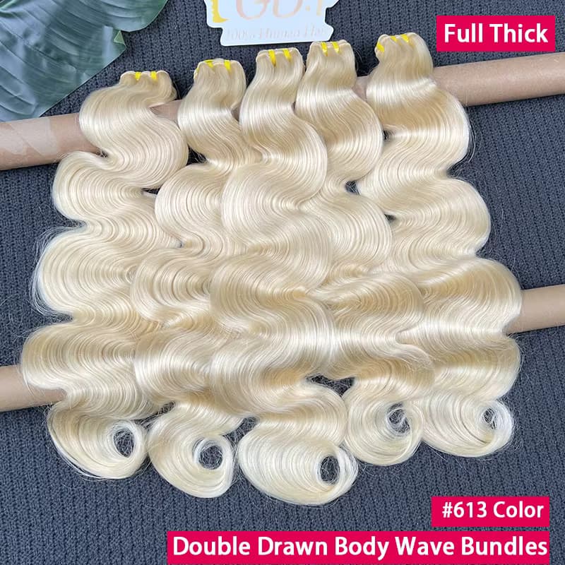 Doppelt gezogen # 613 Blonde Farbige Body Wave 100% Echthaar-Bündel, Unbehandeltes Jungfrauenhaar-Extensions, Vietnamesisches Haar 1/2/3/4 Bündel