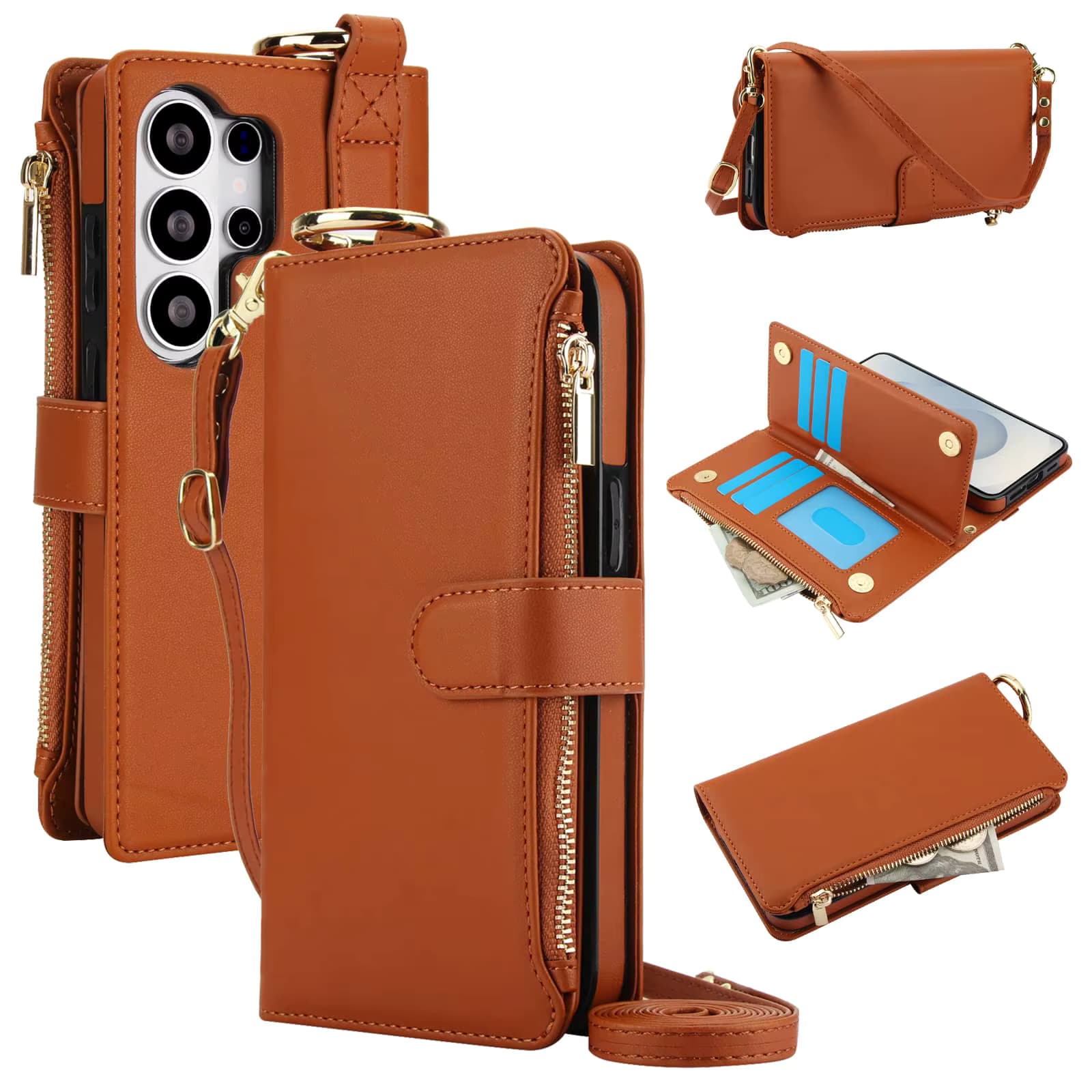 Für Samsung Galaxy S26 Ultra/S26 Plus/S26 Brieftaschen-Hülle mit Reißverschluss-Kartenhalter RFID-Blockierung, Flip Folio Buch-Stoßfeste Abdeckung