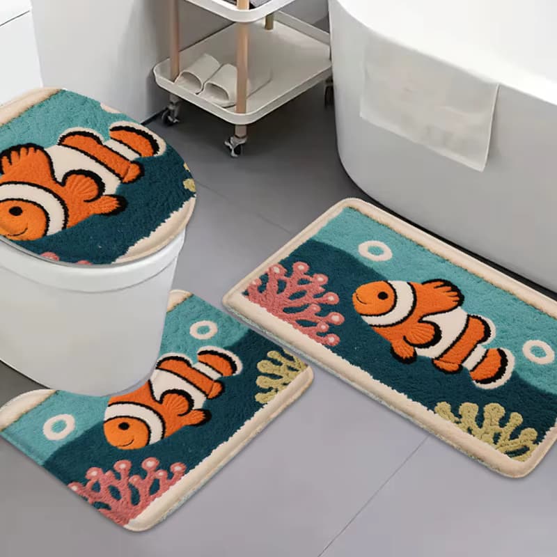 3 Stück WC-Sitzbezug Badematte Duschraum Bodenteppich Familienbadezimmer rutschfeste saugfähige Fußmatte Badewanne Dekoration Teppich