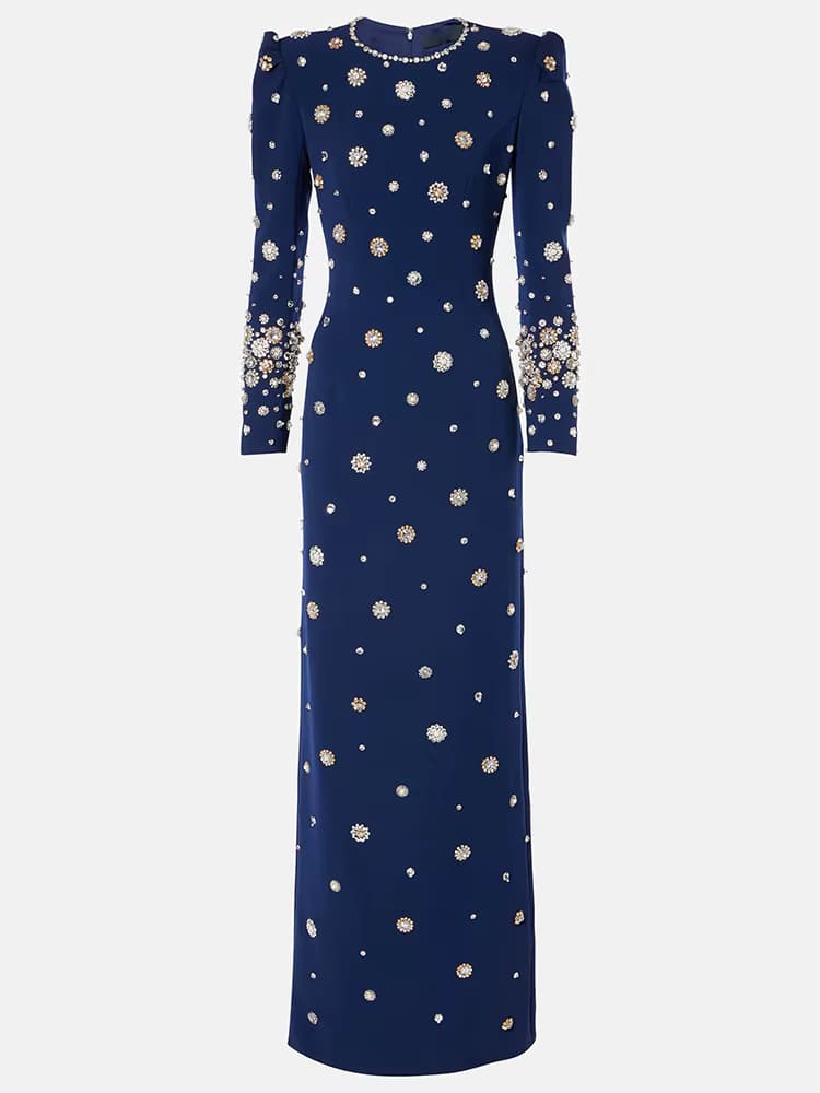 HIGH STREET Neueste Mode 2026 Designer Party Vestido Damen Formelles Langarm Luxuriöses Perlenverziertes Langes Maxikleid