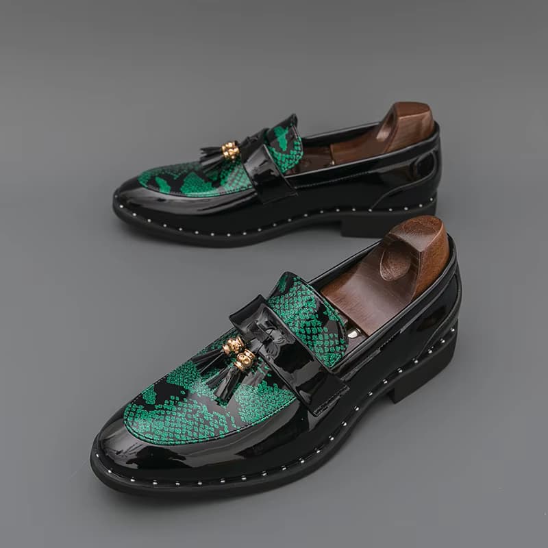 Modische Frühlings-Loafer mit Quasten in Grün, Luxus-Lederschuhe für Herren, Flache Mokassins mit Niedrigem Absatz, Rutschfeste Business-Schuhe zum Autofahren