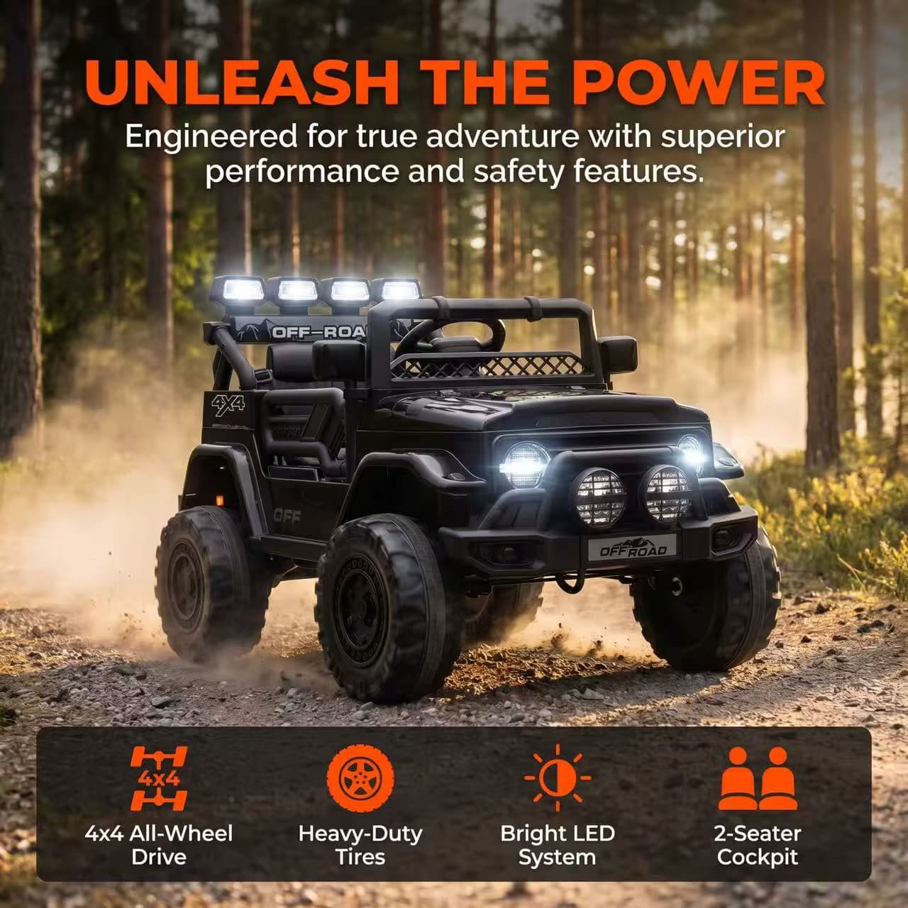 HAUSPROFI 12V Kinder-Elektroauto, Mit Fernbedienung, Sicherheitsgurt, LED-Lichtern, ATV 4 Räder, Bluetooth-Lautsprecher, 3 Geschwindigkeiten, Federung, für 3+ Jahre