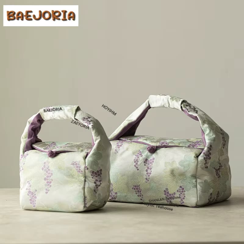 Brokat-Traubenmuster Baumwoll-Teekannenwärmer – Boutique-Teekannenwärmer für Teekannen, tragbare Tasche, Reise-Teeset-Tasche, Getränke-Dekoration, Kunsthandwerk