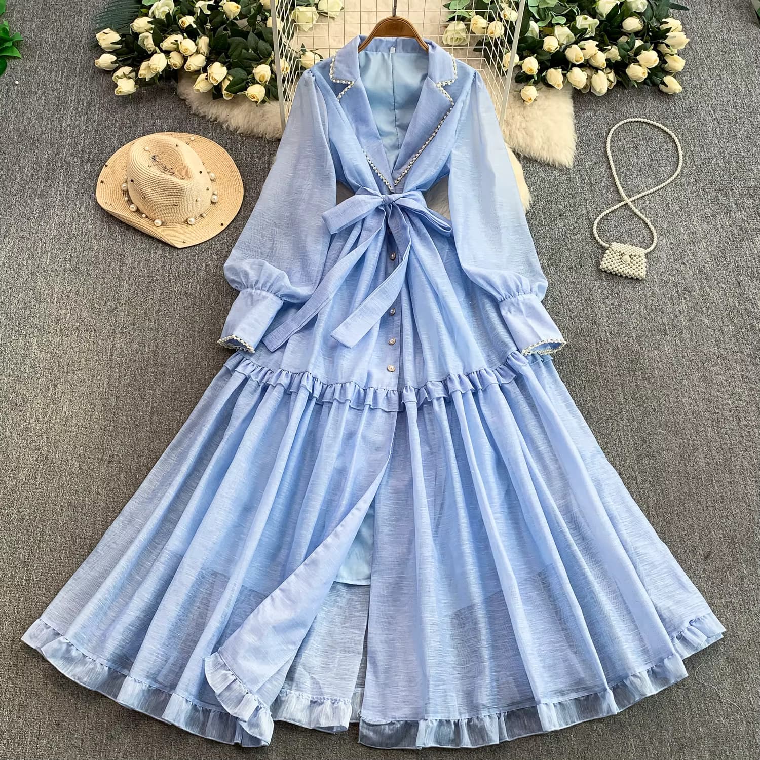 Elegante langarm Kerb solide Kleid Koreanische Mode Party Vestidos Chic herbst Frauen A-line Kleid