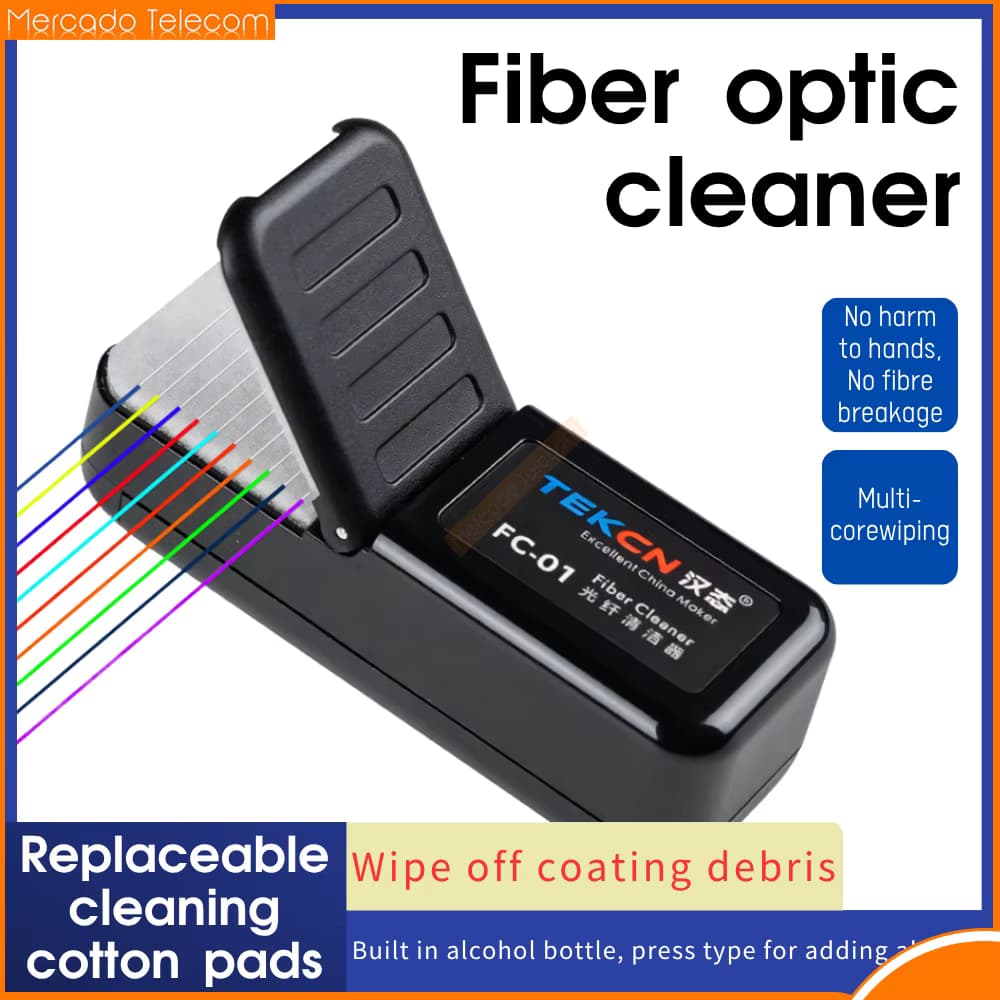 FC-01 Glasfaser-Reinigungsklammer FTTH-Reinigungswerkzeug Glasfaserreiniger mit Reinigungswatte/Alkohol-Aufbewahrungsflasche