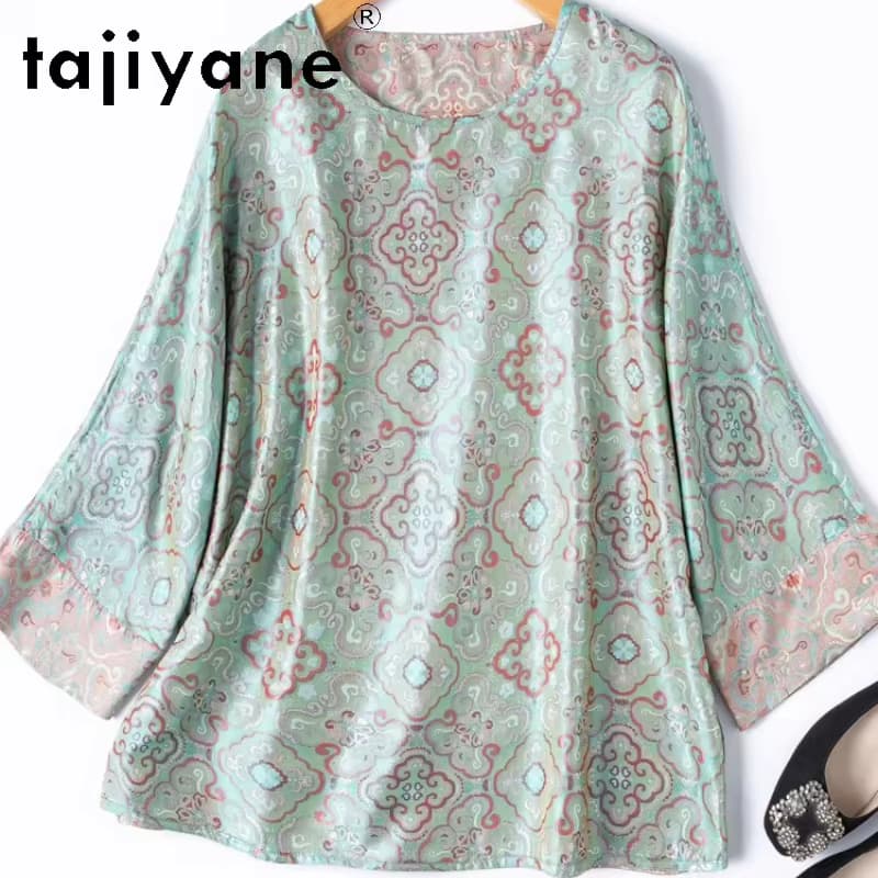 TAJIYANE 100% Maulbeerseide T-Shirts für Damen Reversibles Chinesisches Jacquard-T-Shirt Lässige Sommer-Tops 2026 Damenbekleidung