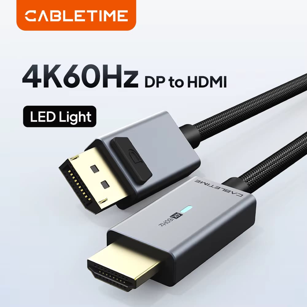 CABLETIME 4K 60HZ DisplayPort-zu-HDMI-Kabel DP1.2 Konverter für HDTV Projektor Laptop PC DisplayPort-zu-HDMI-Kabel