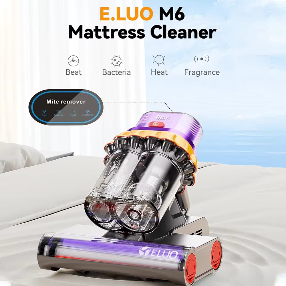 E.LUO Bettstaubsauger 400 W 18 kPa mit UV- und Ultraschall- und Hochheizung, vielseitige Handstaubsauger für Bett, Sofa, Couch, Kinderbett