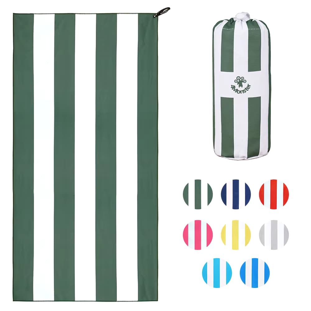 Gestreiftes Mikrofaser-Strandtuch mit leuchtenden Farben, super saugfähig und weich, schnell trocknend und ultraleicht, für Camping.