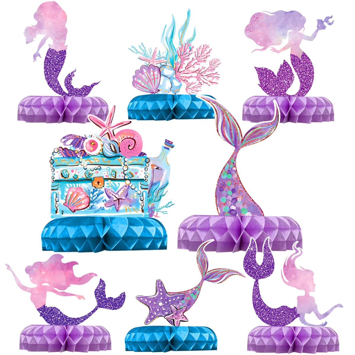 Meerjungfrau Waben Ornament Geschirr Kleine Meerjungfrau Geburtstag Party Dekoration Kinder Mädchen Unter dem Meer Party Supplies Baby Dusche