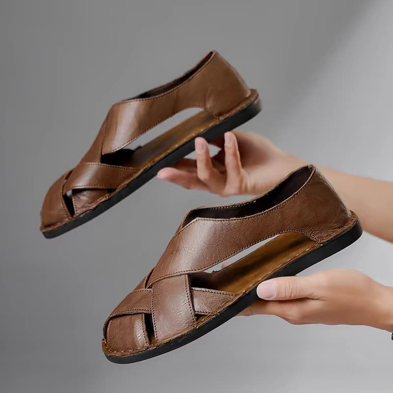 Herren Sommer Echtleder-Sandalen Herrenschuhe Jugendliche Strandschuhe Leichte Atmungsaktive Slipper Herren-Sandale Niedrig Geschnittene Herrenschuhe