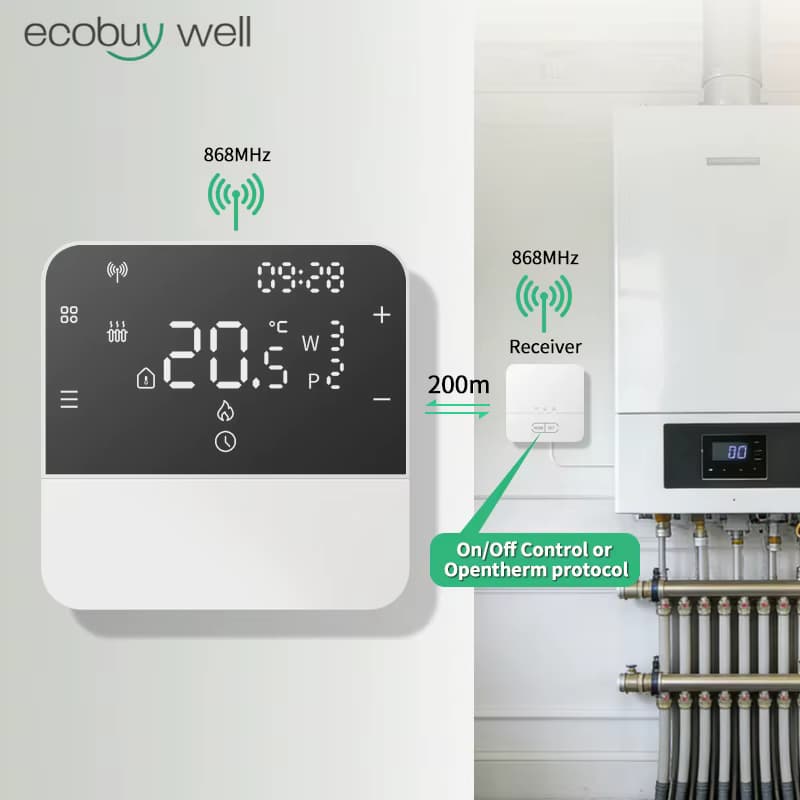 Opentherm Kabelloser Heizungsthermostat für Gaskessel, Batteriebetriebener Thermostat mit Niedriger Energieaufnahme, Kesseltemperaturregler zur Wandmontage