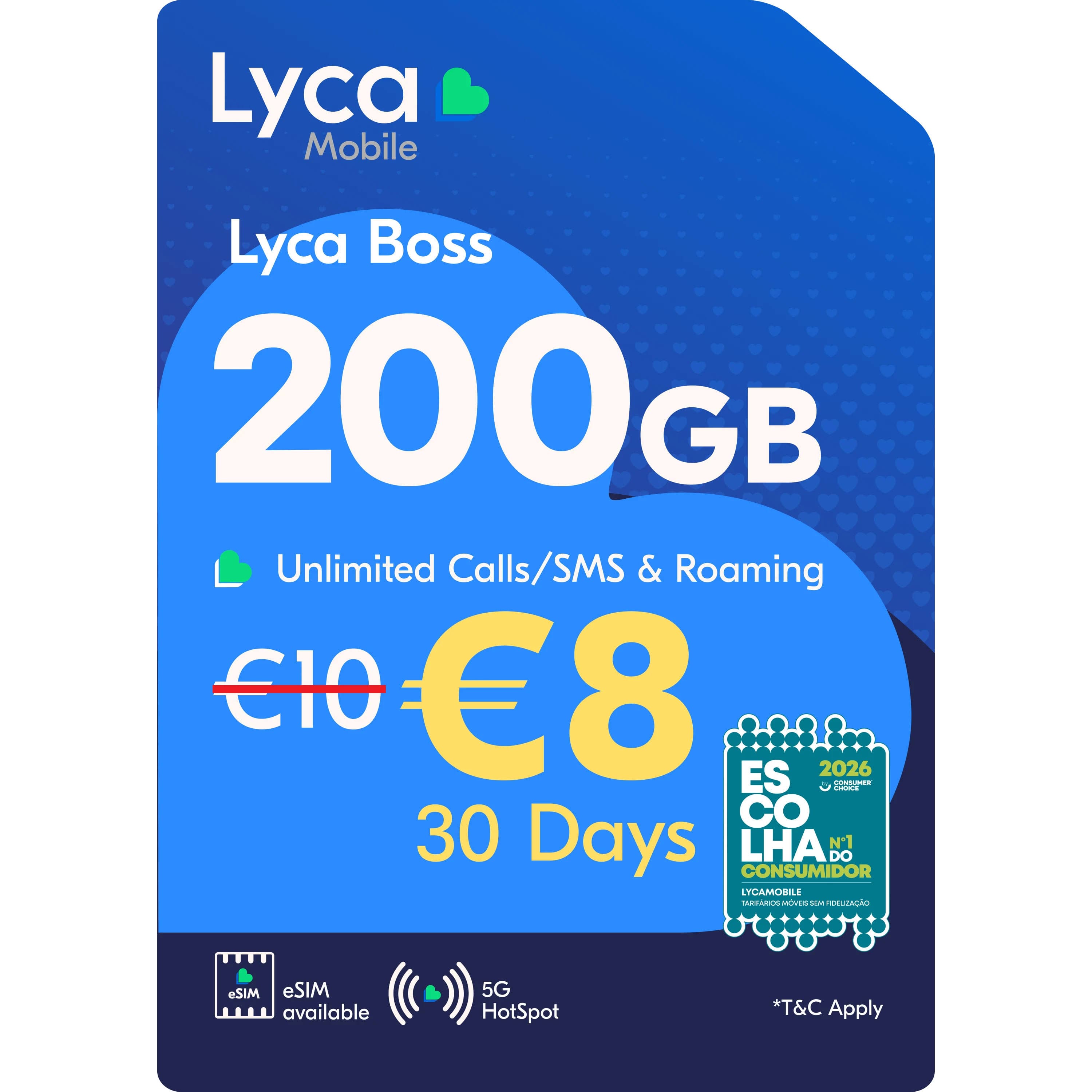 Lyca Boss 200GB – Apenas 8 EUR (30 dias) – Roaming UE/EEE/Reino Unido (15GB). Oferta de Lyca Mobile PT.