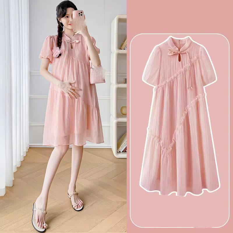 Neues Chinesisches Locker Sitzendes Kleid für Schwangere, Atmungsaktives Sommer-Umstandskleid 2026, Kurzärmliges Trendiges Umstandskleid LJ342