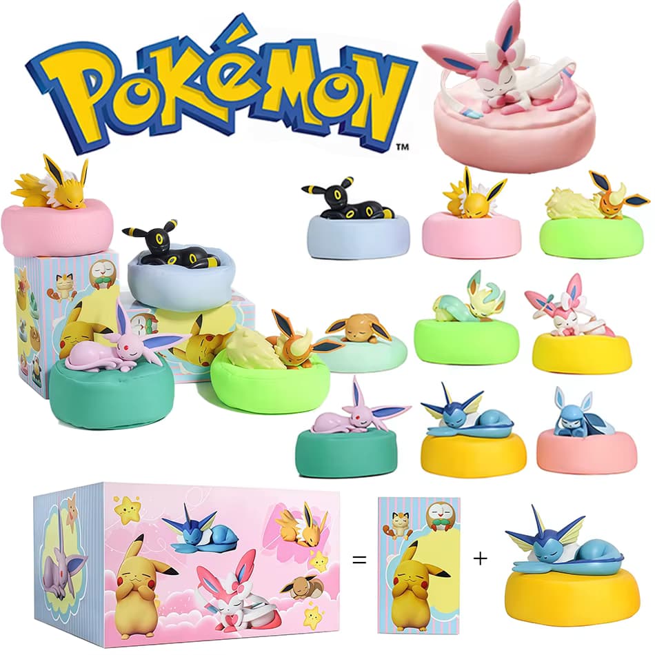 Heiß begehrte Anime-Figur Eevee Multi-Form-Serie Blindbox Desktop-Dekoration Ornament-Set Spielzeug Szenenbausatz Überraschungsgeschenk