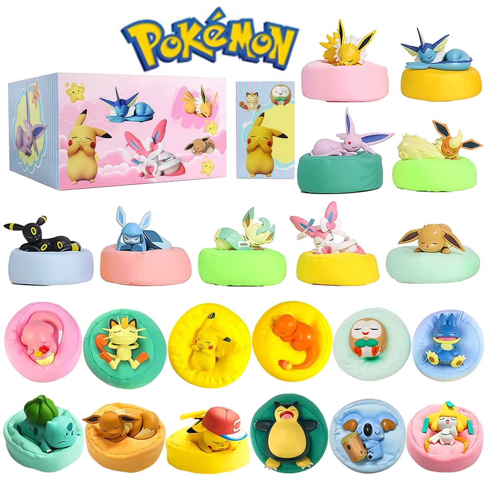 Bestseller Pkm Eevee Schlafpositionen-Serie Blind Box Sylveon Umbreon Flareon Jolteon Anime Desktop-Dekoration Modell Spielzeug Geschenk