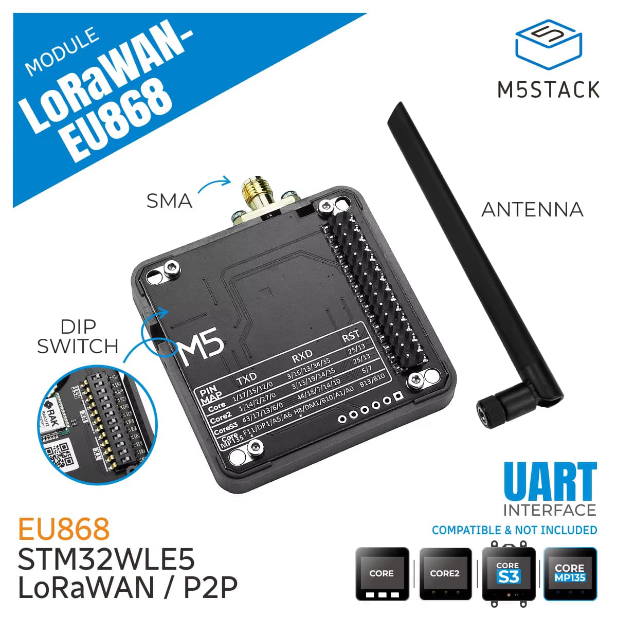 M5Stack Offizielles LoRaWAN EU868 Modul (STM32WLE5)