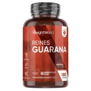 Natürliche Guarana Kapseln - Energetisierende Amazonas Frucht Nahrungsergänzung - 180 Kapseln à 4800 mg. Offer from WeightWorld DE.