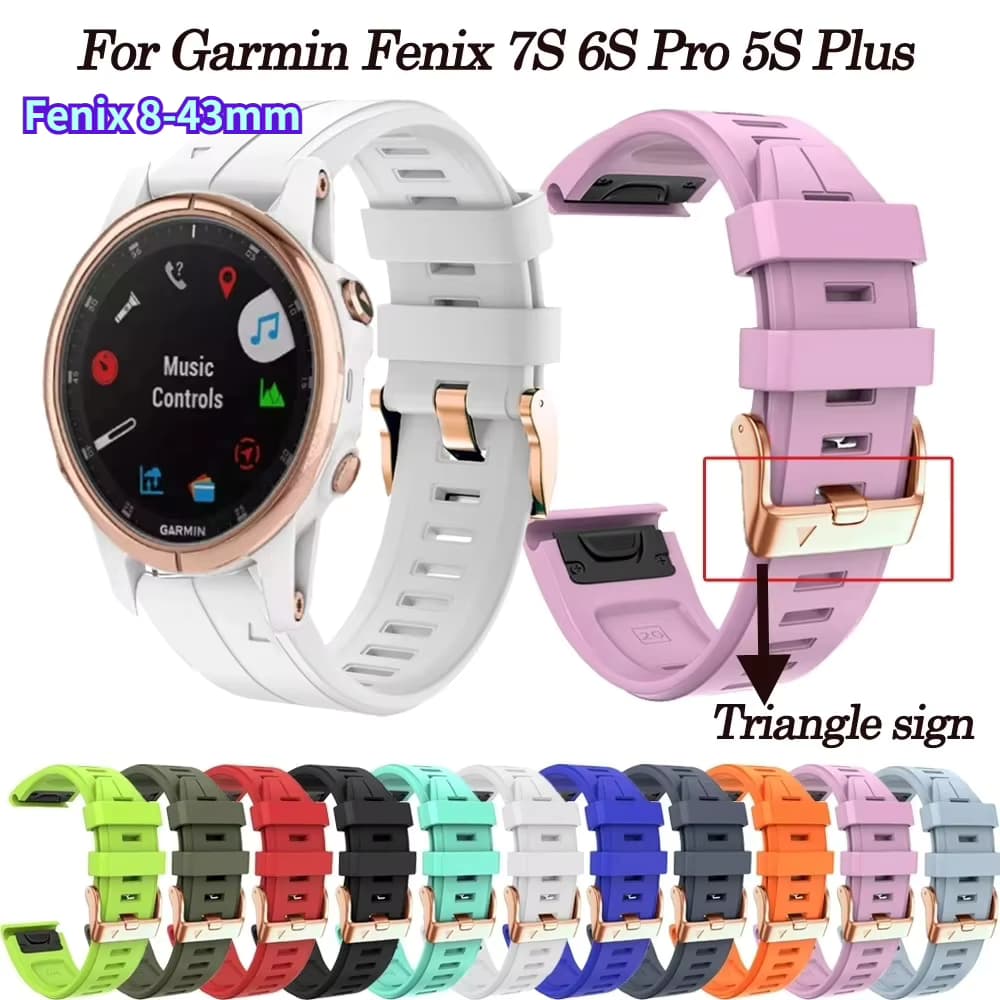 Für Garmin Fenix 8 43mm Uhrenarmband 20mm Armband für Fenix 7S 6S Pro 5S Roségold Schnalle Silikon Schnellwechsel-Armbänder