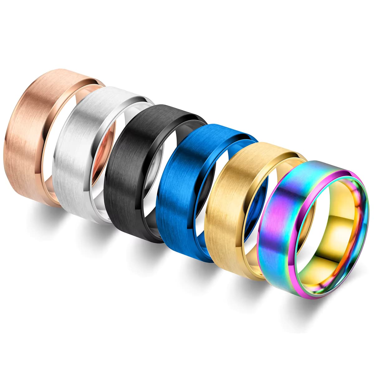 8 MM Klassische Edelstahl Ring Für Männer Frauen 7 Farbe Doppel Geneigt Flugzeug Matte Hochzeit Band Paare Ringe mode Schmuck