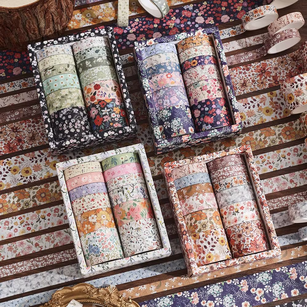 12-Rollen Vintage Floral Washi Tape Set DIY farbiges dekoratives Masking Tape Notebook Tagebuch Bullet Journaling Wrapping Supplies