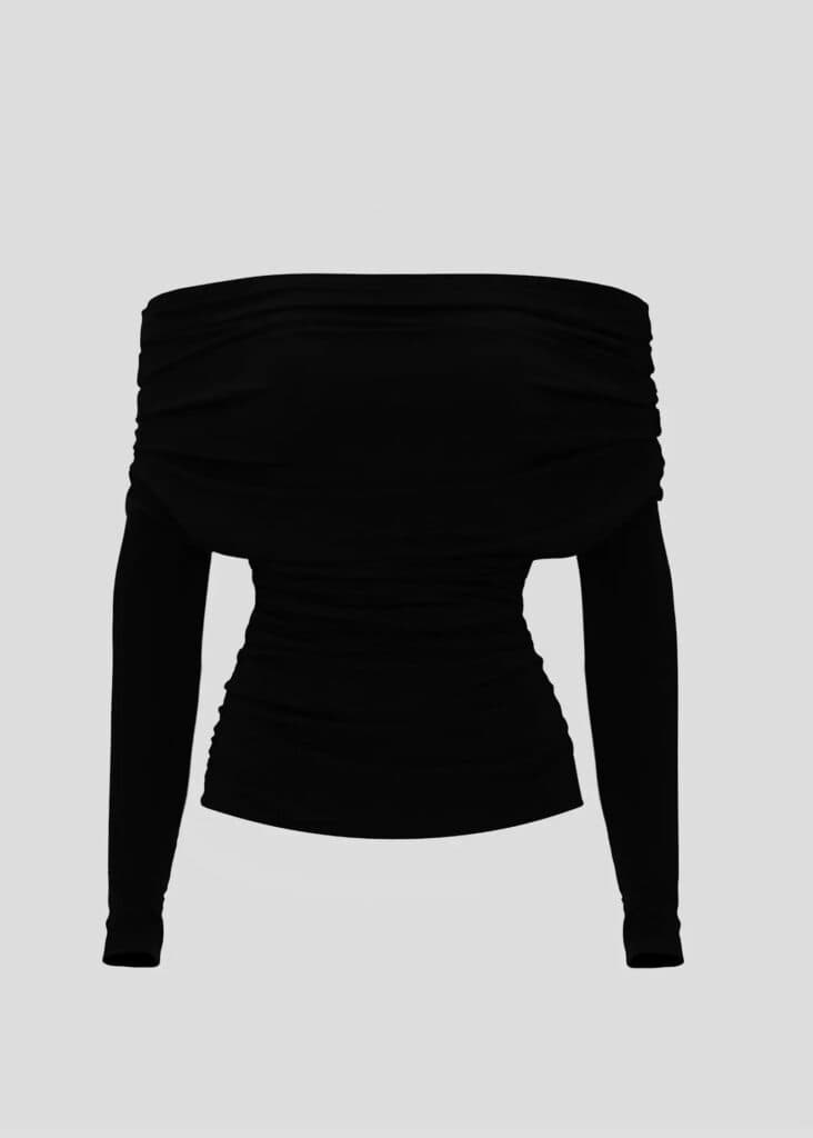Black blouse with open shoulders. Angebot von LIKA.