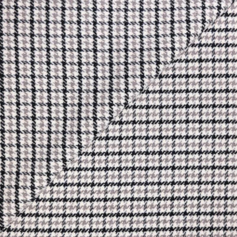 Tweed de laine - Pieds de poule noir, gris & crème