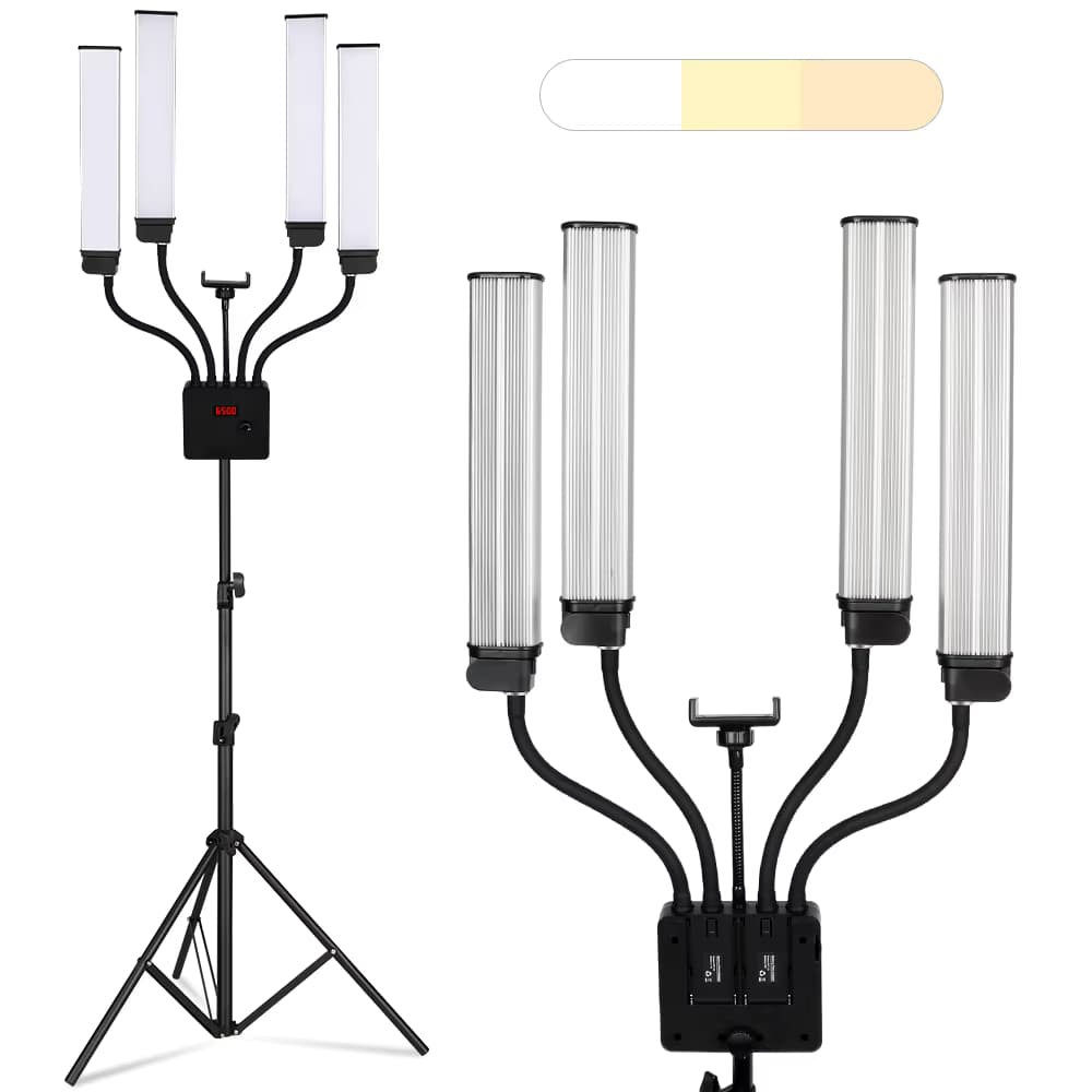LED-Videoleuchte, 80 W, vierarmiges Schönheitslicht mit verstellbarem Stativ, dimmbar, 3000–6500 K, für Make-up, Maniküre, Tattoo, Live-Streaming