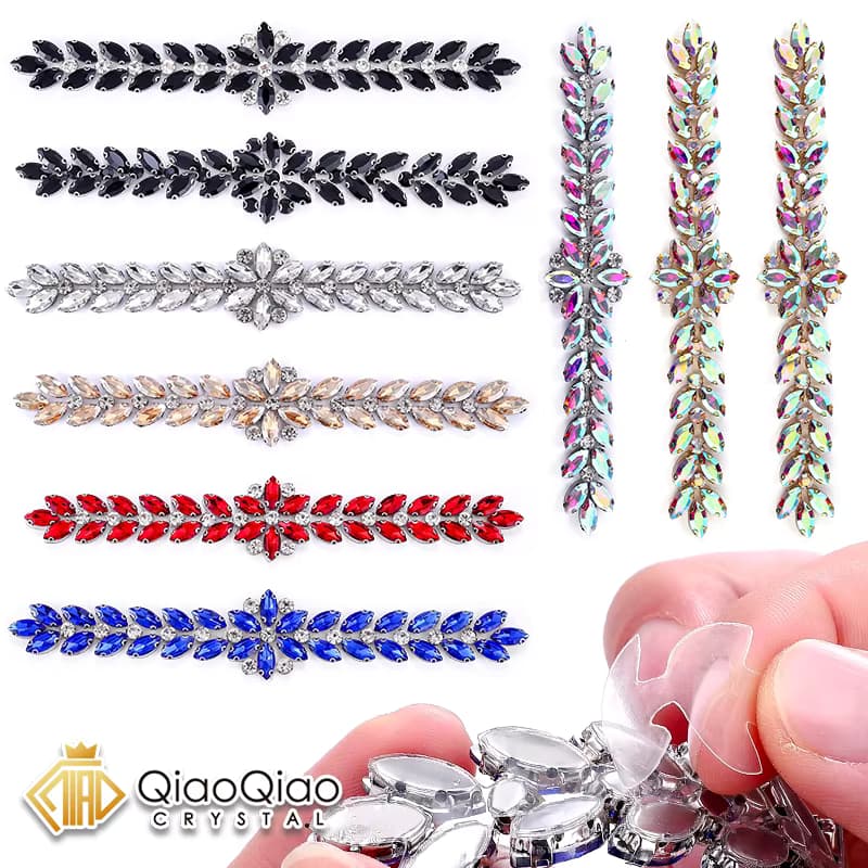 QIAO 1 Stück selbstklebender Strass-Kristallglas-Schmuck-Strass in 9 Farben für Hochzeitskleid-Applikationen, DIY-Kunsthandwerk