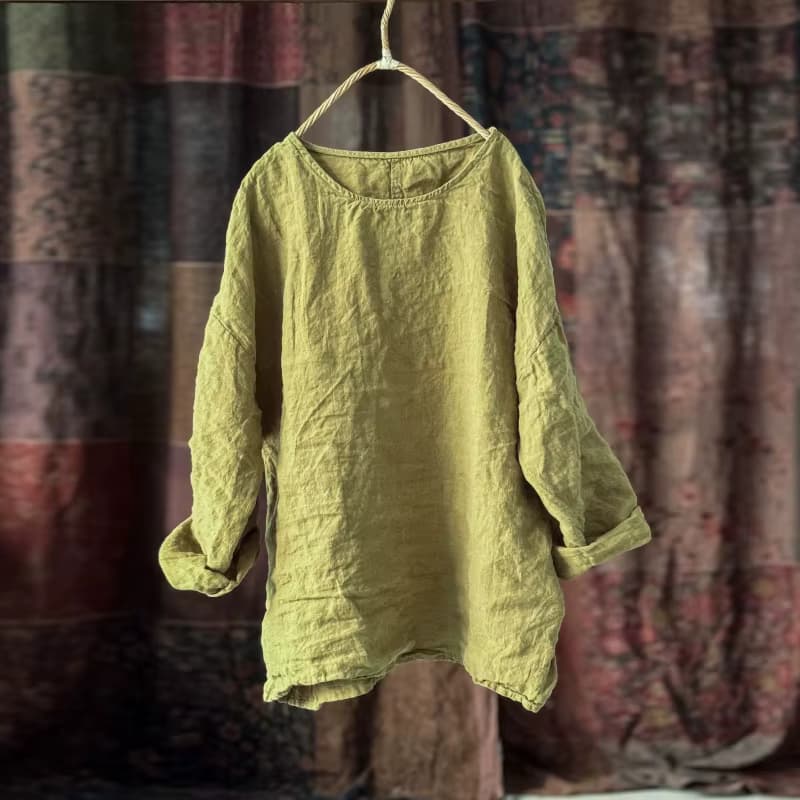 Baumwolle Leinen Frühling frauen Lange Ärmel O Neck Tops Femme Streetwear Übergroßen Solide Tunika Tops Frauen Casual Koreanische Bluse Ropa