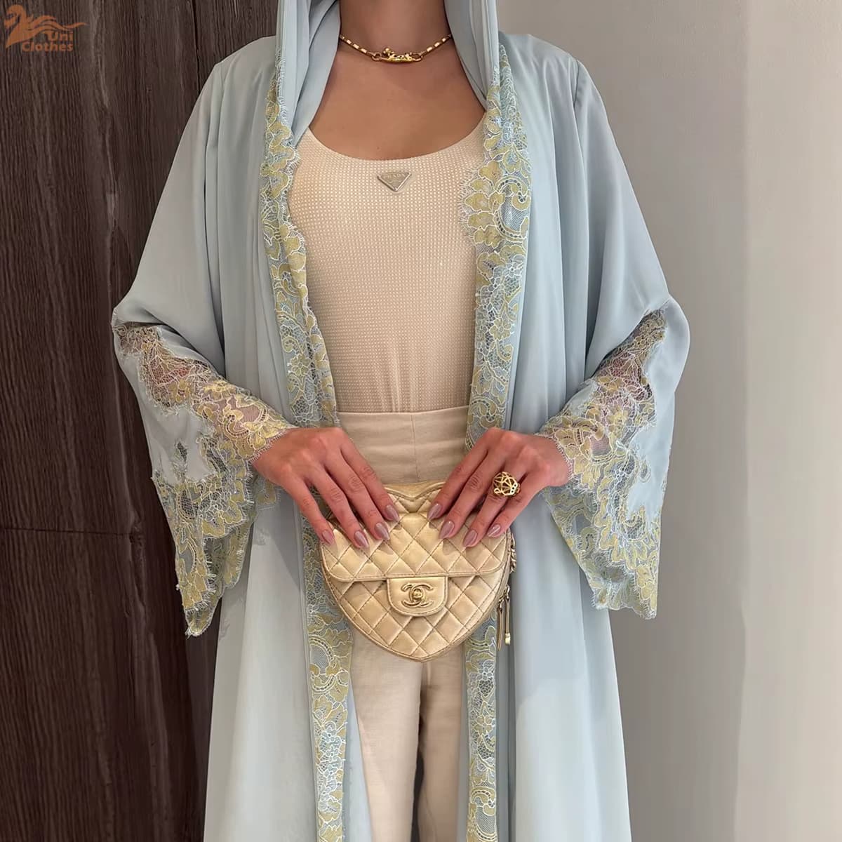 Ramadan Eid Neue Abaya 2026 Delikate Blumen-Spitzen-Strickjacke Luxuriöse Damen Offene Abaya Dubai-Stil Abaya Muslimisches Kleid Großhandel