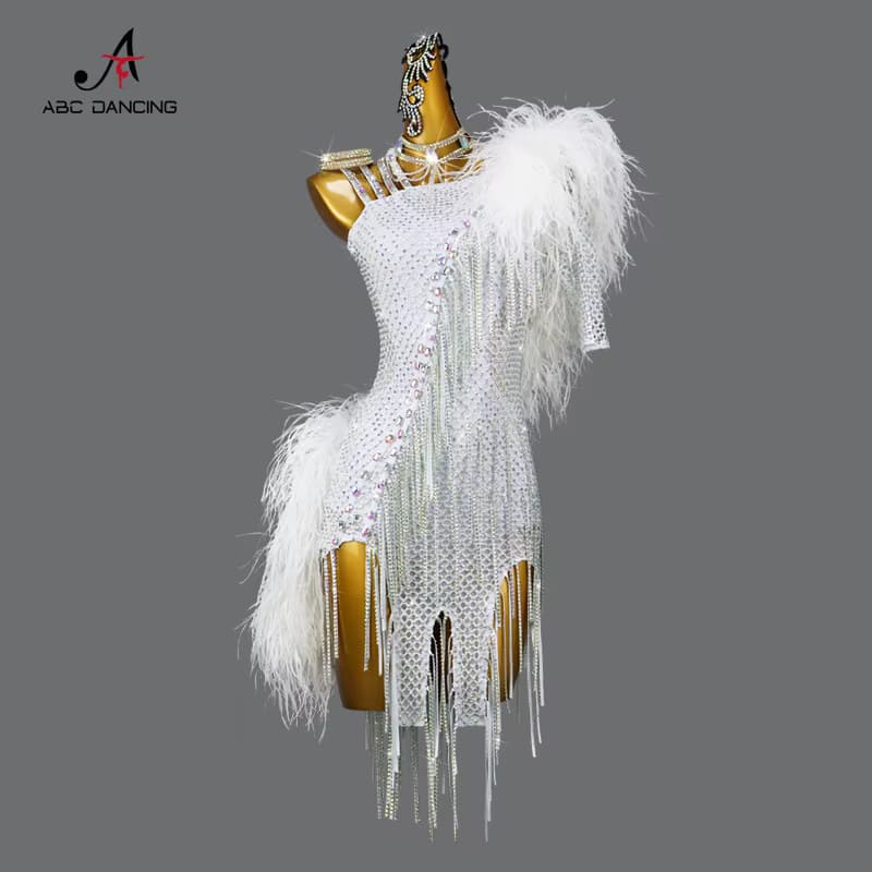 Latin Dance Kleid Mädchen Dancewear Feder Kostüm Frauen Bühne Outfit 2026 Ballsaal Kleidung Elegante Prom Erwachsene Abend Party Anzug
