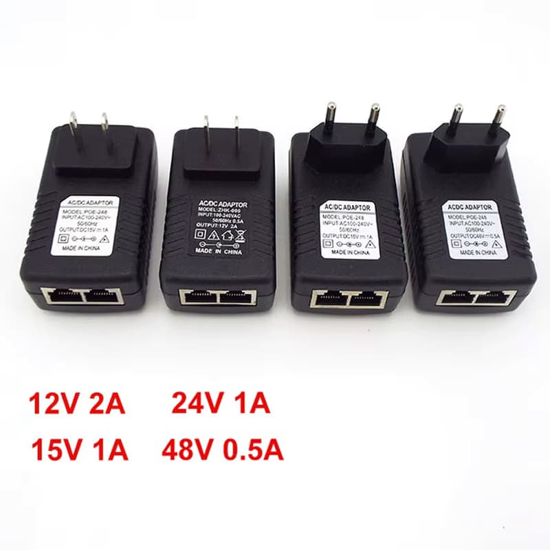 POE-Injektor Ethernet CCTV-Stromadapter 48V 0,5A 15V 1A 12V 2A 24V 1A für IP-Kamera POE-Switch Stromversorgungsadapter EU/US-Option