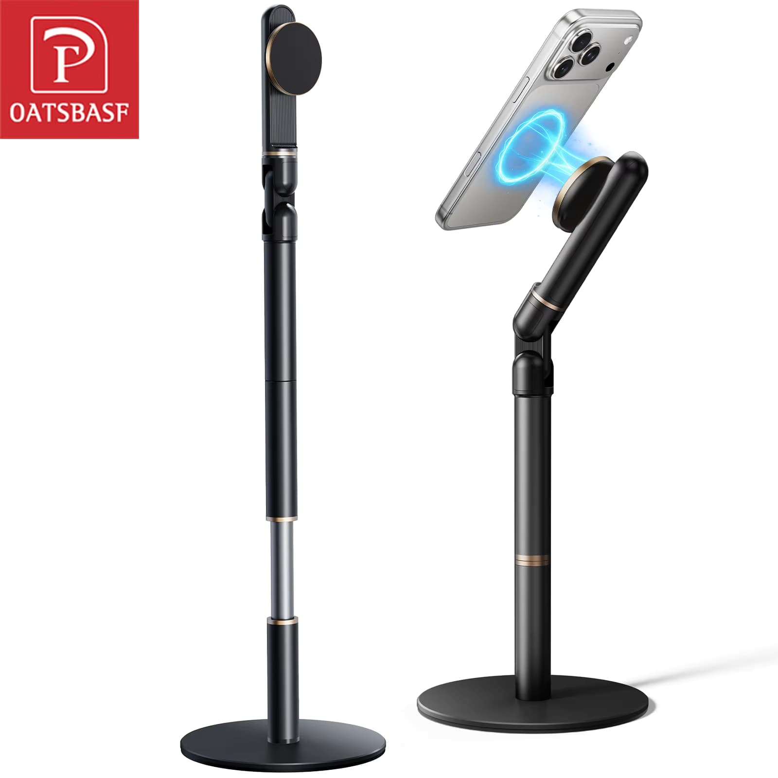 Oatsbasf Desktop Magnetischer Handyhalter Ständer 360° ° Drehbarer, höhenverstellbarer 10,2-24,4-Zoll-Halter, universell für iPhone 17 Pro Max und Samsung