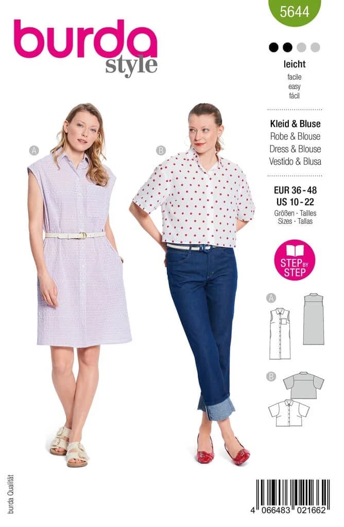 Patron Burda 5644 -Robe sans manches et blouse femme moderne