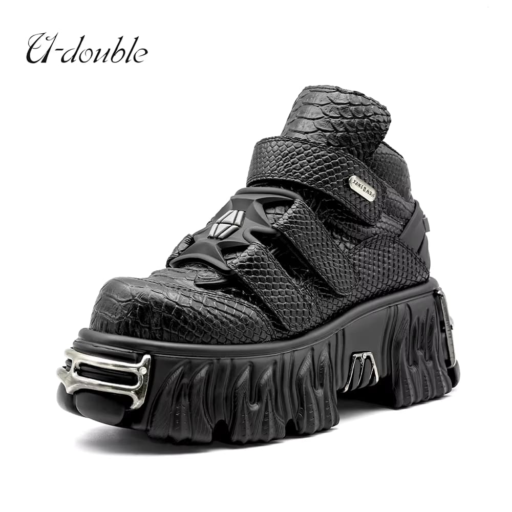 Neue Punk Stil Frauen Schuhe Lace-up Ferse Höhe 6CM Plattform Schuhe Frau Metall Dekor Frau Turnschuhe gothic Ankle Rock Stiefel