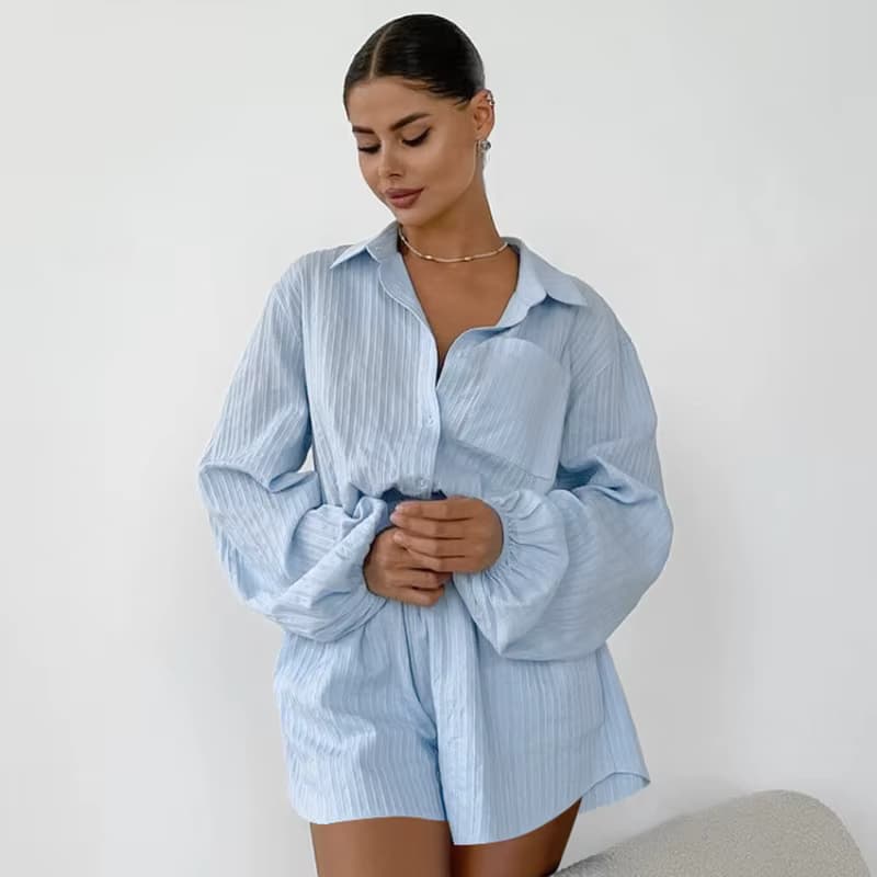 Neue Europäisch-Amerikanische Damen-Loungewear Strickjacke Hautfreundliche Reine Baumwolle Locker Sitzend Langarm Einfarbiger Pyjama Größe L