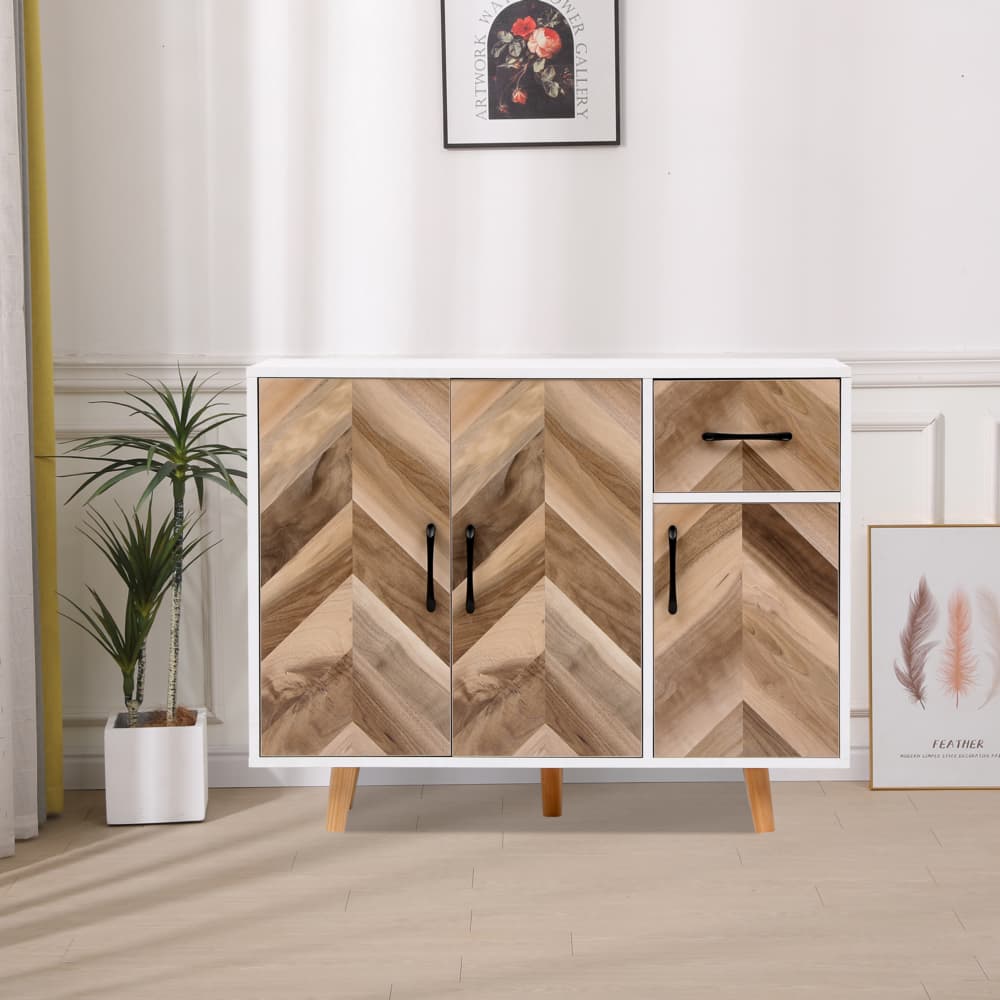 Happy Home Sideboard Kommode Dreitüriger Stauraumschrank mit 1 Schublade HWR19-HOL Holz. Offer from Norma24 DE.