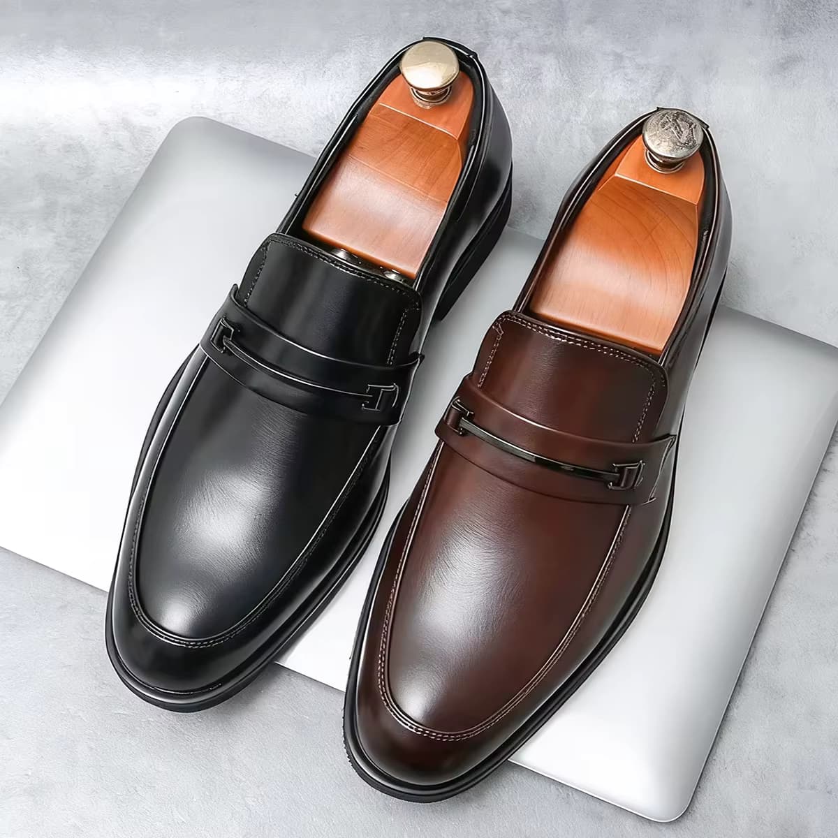 Formelle Lederschuhe für Herren, klassischer Stil, Slip-On-Loafer, runde Zehen, atmungsaktiv, rutschfest, Business-Kleid, Hochzeit, Büro, Freizeitschuhe