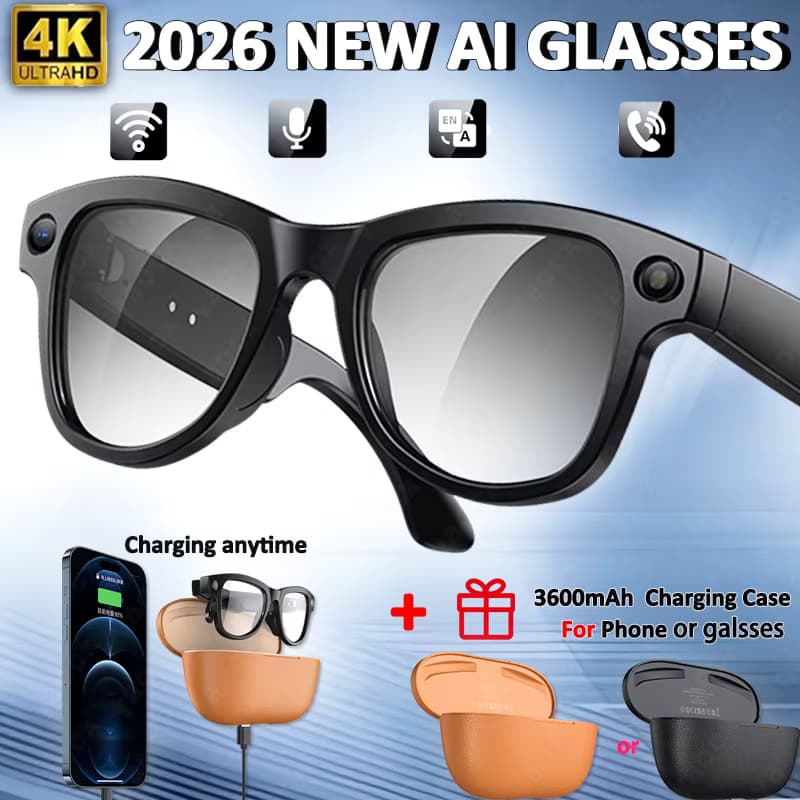 2026 4K HD KI-Smart-Brille mit Chat GPT, 800MP Kamera, Bluetooth-Anruffunktion, 290mAh Akku, 32GB, Sprachassistent-Steuerung