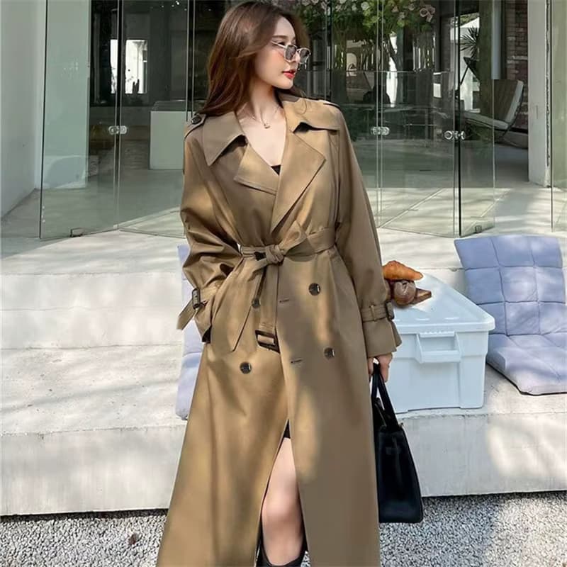 Herbst Winter Damen Trenchcoat Eleganter Büro-Damenmantel Einreihiger Umlegekragen Langer Trenchcoat Britischer Stil Outfits