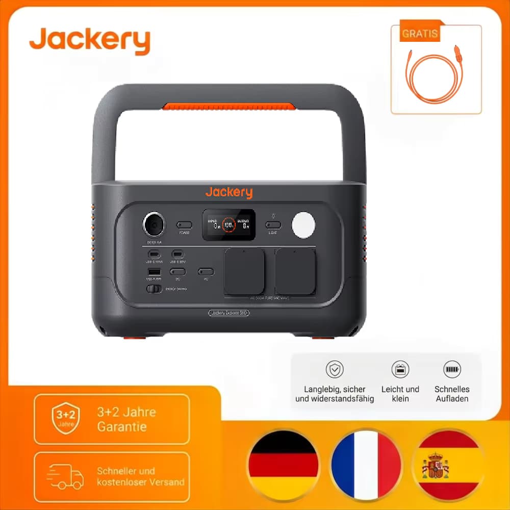 Jackery Explorer 500 V2 Tragbare Powerstation mit Kfz-Kabel, 512Wh Solargenerator 230V/500W (Spitze 1000W) mit Schnellladung, LiFePO4 Akku 6000 Zyklen, Solargenerator für Camping, Wohnmobil, Notfälle