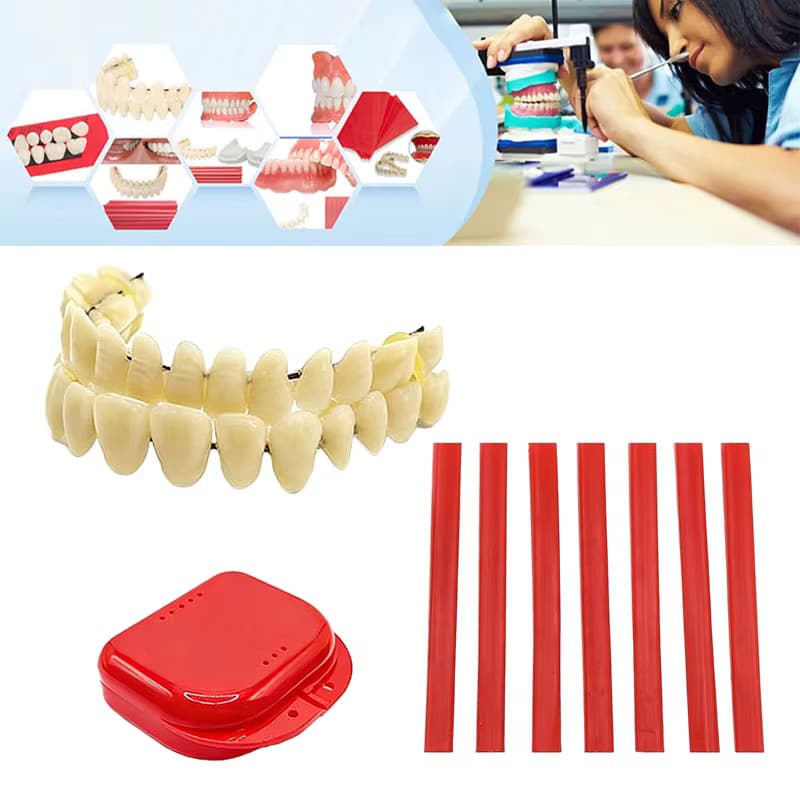Prothesenboxen, Zahnersatz, künstliche Zähne, Zahnspangen, Wachsstreifen, DIY-Kit, vollständige/feierliche Prothese, Ober- und Unterseite, Lehrmaterialien für orale Zahn