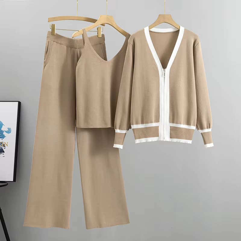 Frühling Herbst 3 Stück Frauen Strickjacke Trainings anzüge Mode Strick hose Set Damen Pullover Anzug europäische Mode lässige Outfits